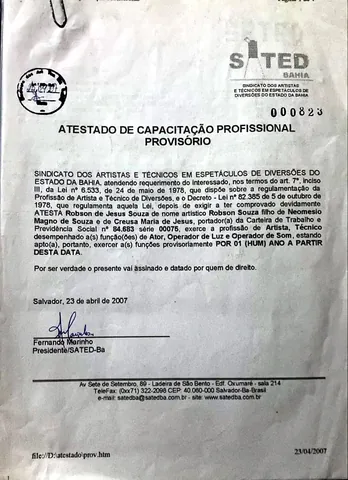 DRT / SATED-BA nº 000823