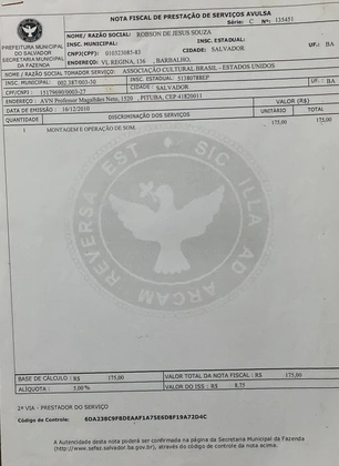 ACBEU — Associação Cultural Brasil–Estados Unidos — Nota fiscal