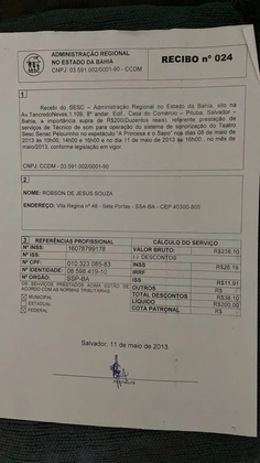 A Princesa e o Sapo — Comprovante de atuação