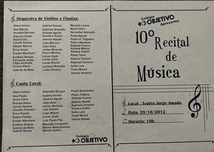10º Recital de Música — Colégio Objetivo — Capa do programa