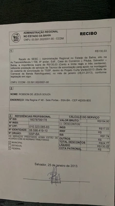 Baile de Carnaval — Retrofoguetes — Comprovante de atuação