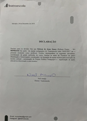 Teatroescola — declaração de docência e coordenação — Declaração de 20/12/2019